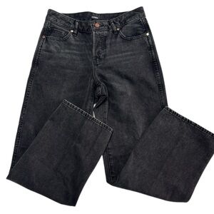 Express Y2K Relaxed Straight Low Rise Button Fly Black Wash Jeans Size 2S